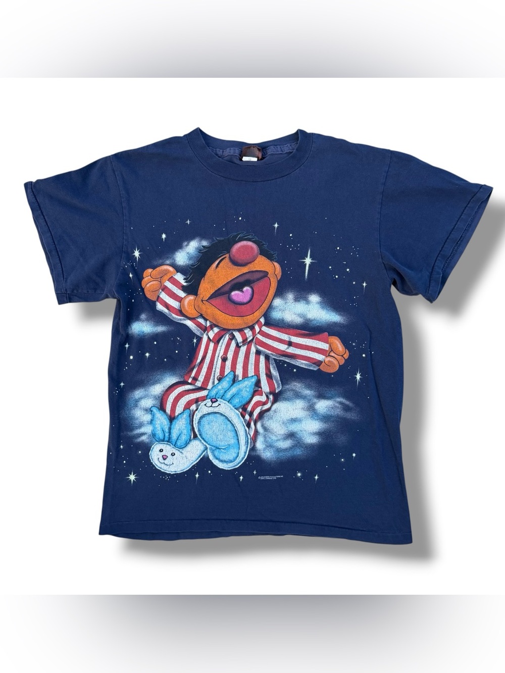 Vintage 90s Sesame Street Ernie Pajamas T-Shirt Blue Size Medium Changes USA